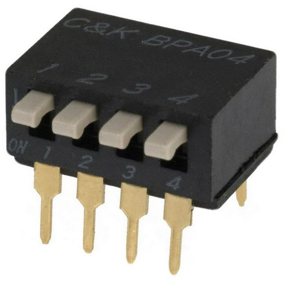 BPA04B  DIP Switches SPST Position Through Hole Right Angle Piano Actuator 100mA 5VDC :RoHS