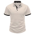 thumbnail image 5 of Yifymode Men's Classic Short Sleeve Polo Shirt, Textured Knit Contrast Collar & Cuff Regular Fit Top Khaki M, 5 of 6