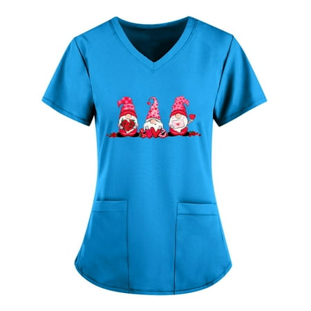 

Cakiesky Women s Scrubs Shirts Breathable V Neck Nurses Tops Blue L