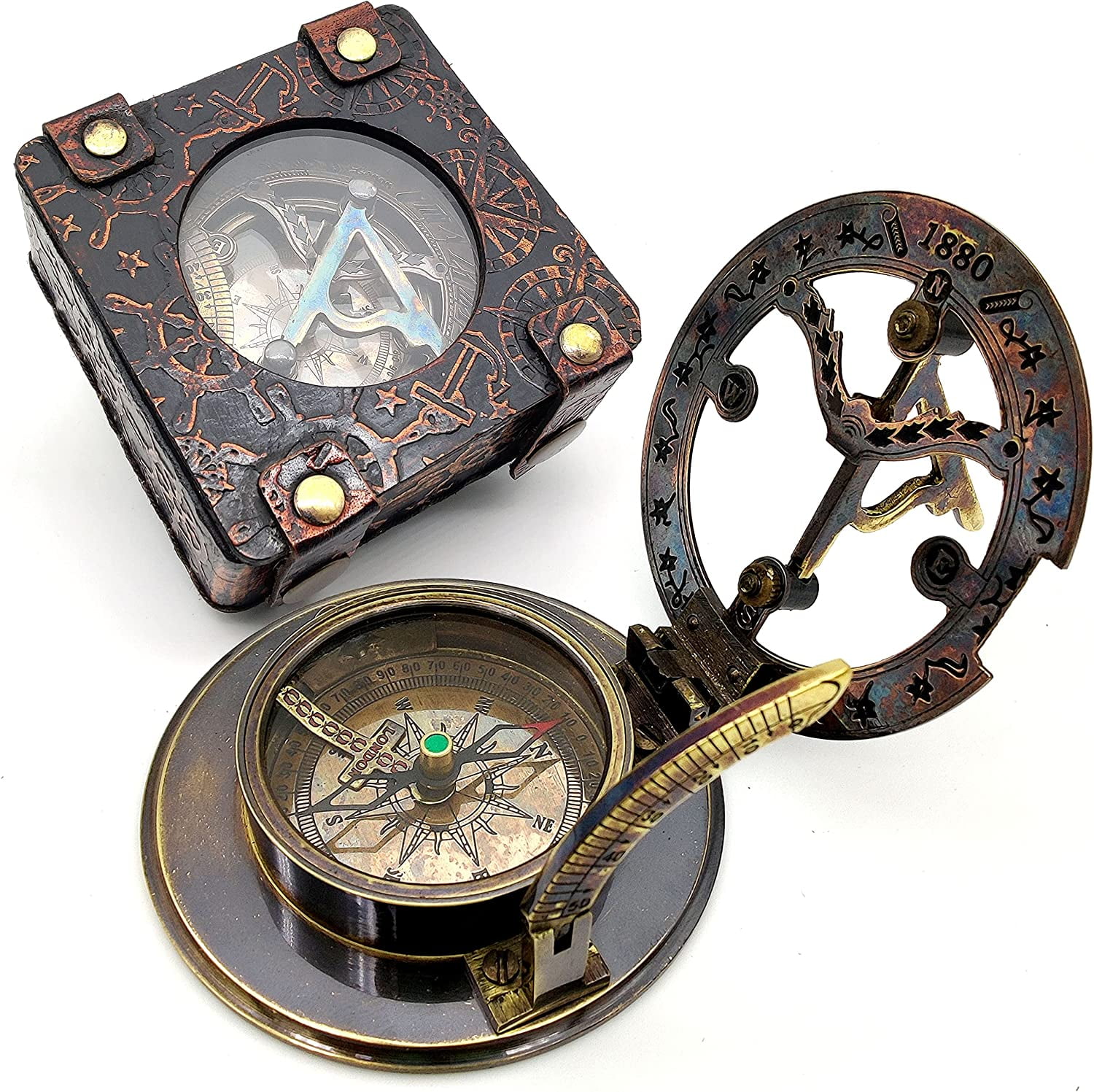 Lot of 12 Antique Brass Push Button Sundial Compass Marine Gift 