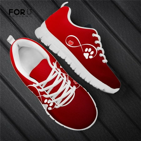 

Pet Paw Footprint Pattern Woman Shoes Cute Dog Heart Printing Sneakers Women Breathable Casual Ladies Shoes Flat