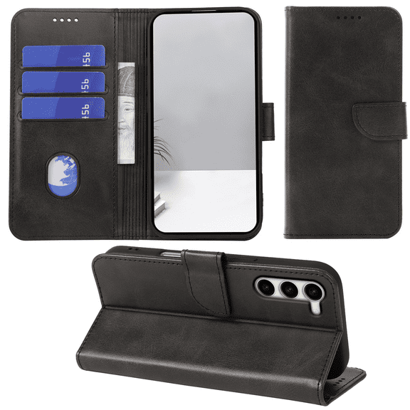 SELOZKE for Samsung Galaxy S23 Plus 5G Black Full Coverage Wallet Case with Credit Card Holder,PU Leather Magnetic Protective Phone Case