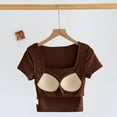 thumbnail image 3 of ZZwxWA 2025 Women's Short Sleeve Square Neck Crop Top Summer Cropped Tees Solid Color Lightweight Blouse, 3 of 6