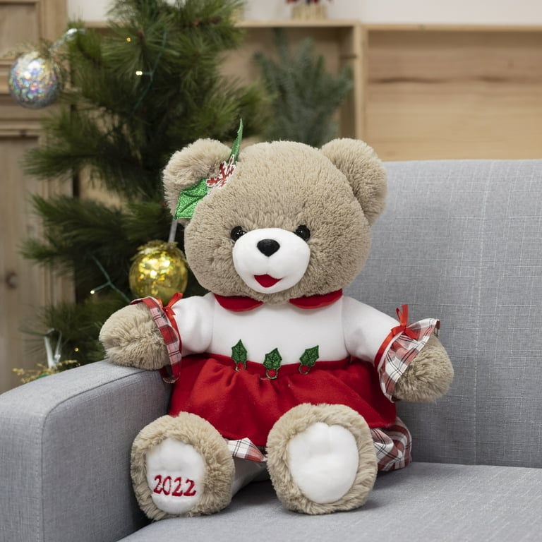 Holiday Time 15 inch Snowflake Teddy Bear 2022, Snowflake Red Dress Girl 