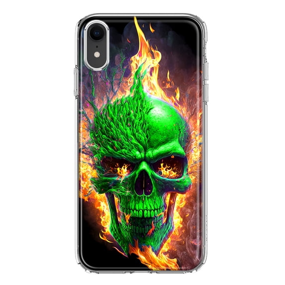 MUNDAZE Apple iPhone XR Green Flaming Skull Burning Fire Double Layer Phone Case Cover
