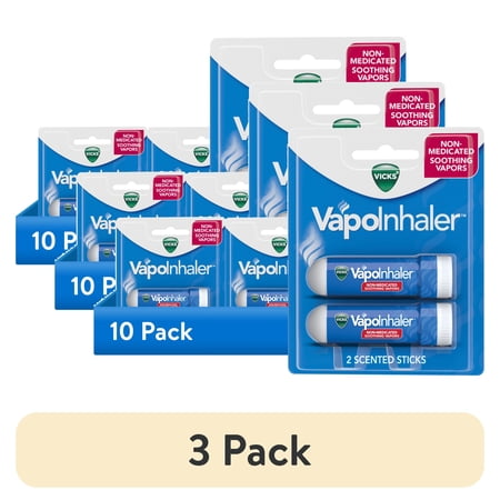 (3 pack) Vicks Vapo Inhaler, Soothing Non-Medicated Vapor Inhaler with Menthol Scent, 2 Count