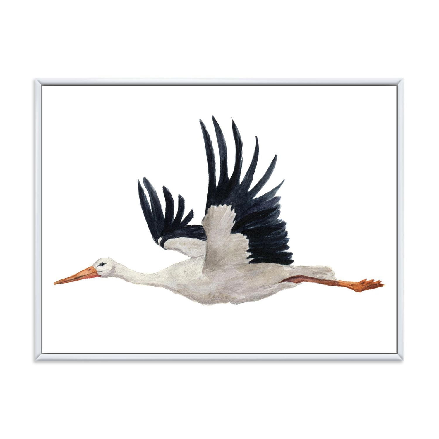 Designart Flying White Stork Ciconia oiseau ART MURAL À CADRE FLOTTÉ