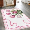 thumbnail image 2 of Area Rug for Living Room, Pink Tulip Spring Floral Non-Slip Indoor Large Carpet for Bedroom/Dining Room, Romantic Flowers Modern Art Plaid Washable Low-Profile Floor Mat Runner Rugs - 2.7 x 5 Ft, 2 of 8