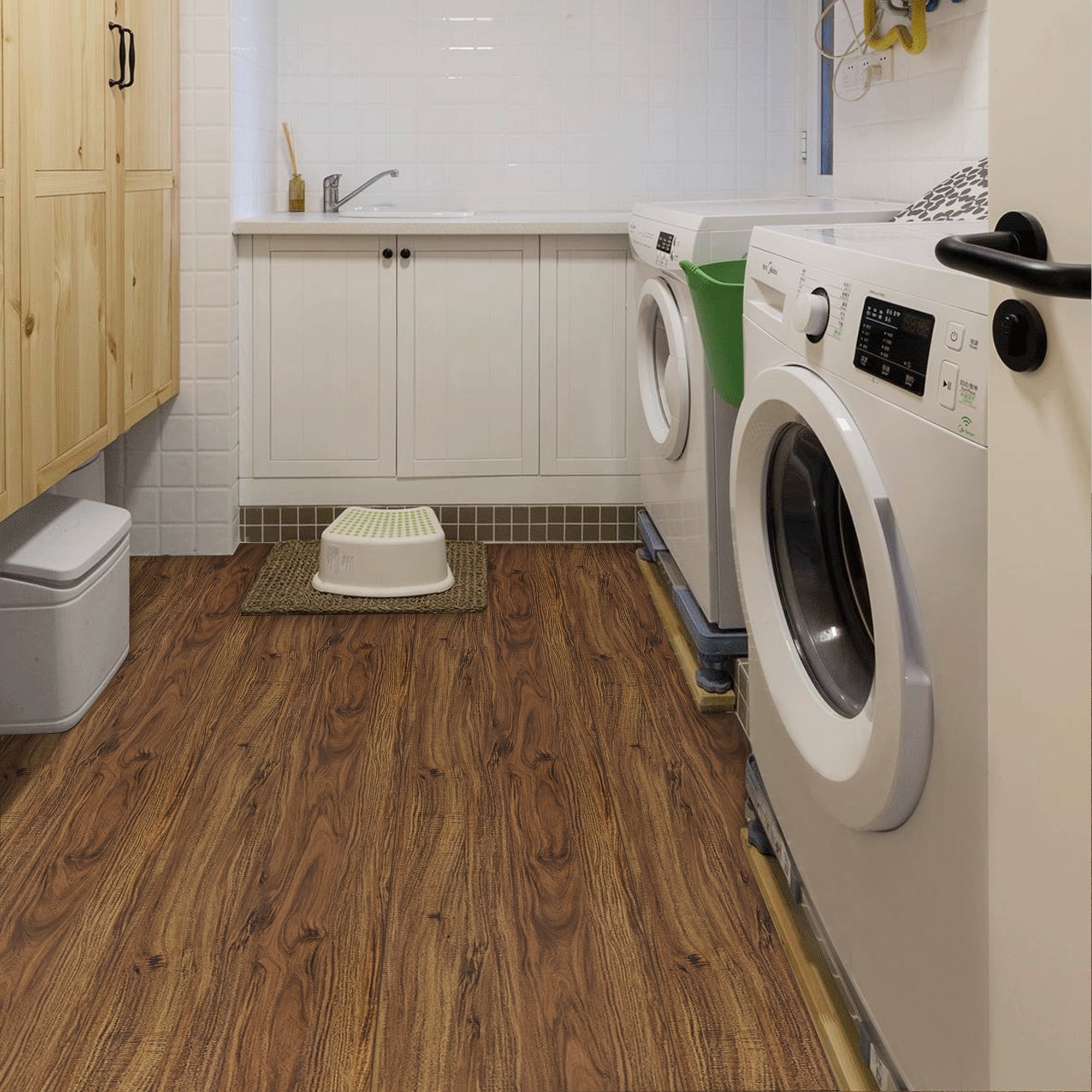 (4 pack) UMIGGEE Brown Peel and Stick Vinyl Flooring Roll 15.7-in x 118-in/12.8 Sq.Ft Thicken Self-Adhesive Vinyl Wood Grain Floor Wear-Resistant Easy DIY Install Home Decor