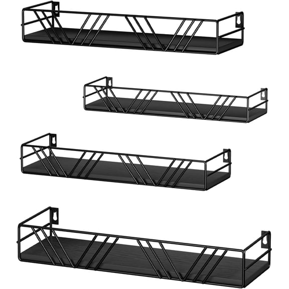 Floating Shelves for Wall Set of 4, Different Sizes Mounted Wood Floating Shelf, Wall Shelves for Living Room,Bedroom, Bathroom, Kitchen, Farmhouse Decor, Office