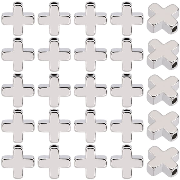 1 Box 60Pcs Real Platinum Plated Brass Cross Beads Antique Crucifix Crosses Spacer Beads Holy Charms Silver Tiny Loose Beads DIY Jewelry Making Supplies Findings Craft for Necklaces Bracelets 8m