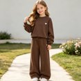 thumbnail image 3 of Ixbnca Kids Girls 2 Piece Sweatsuits Warm Crew Neck Sweatshirt Wide Leg Sweatpants Baggy Casual Tracksuits, 3 of 7