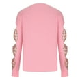 thumbnail image 5 of XFLWAM Women Fashion Crew Neck Top Long Sleeves Hollow Sequin Bow Blouse Shirts Pink L, 5 of 6