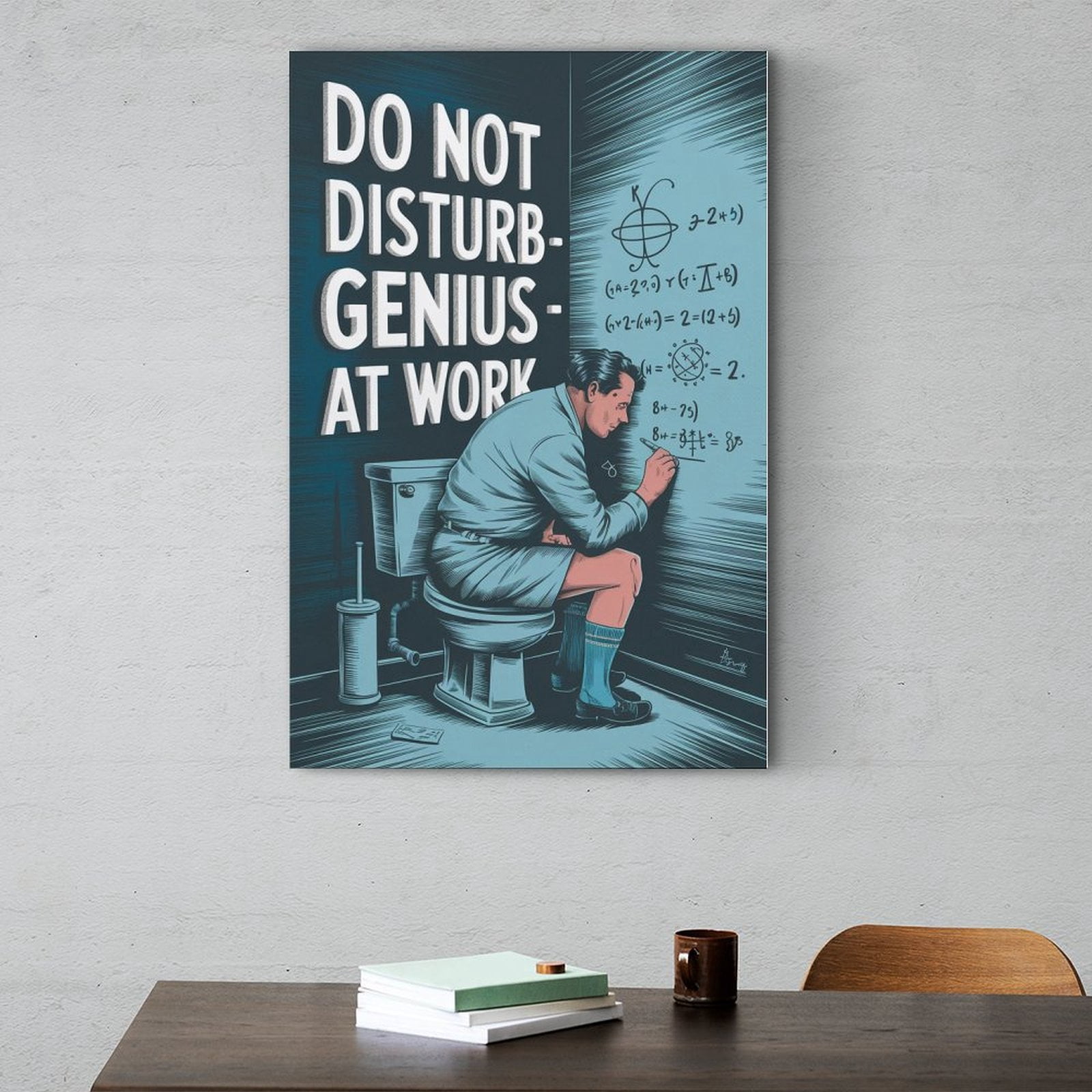 Funny Bathroom Poster Do Not Disturb Genius at Work Vintage