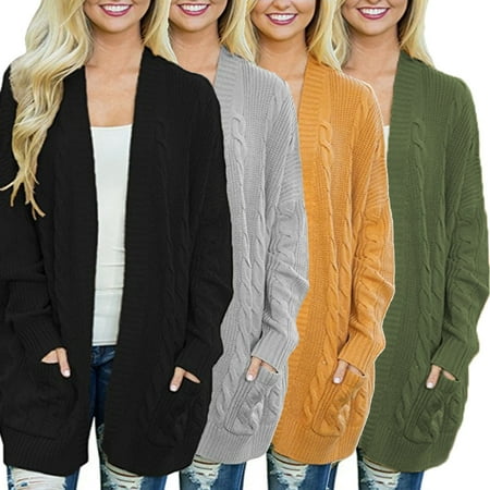 Women's Petite Winter Coats Clearance! Women's Autumn and Winter Style Batwing Sleeves Open Front Long Knitted Cardigan Sweaters Jackets ()