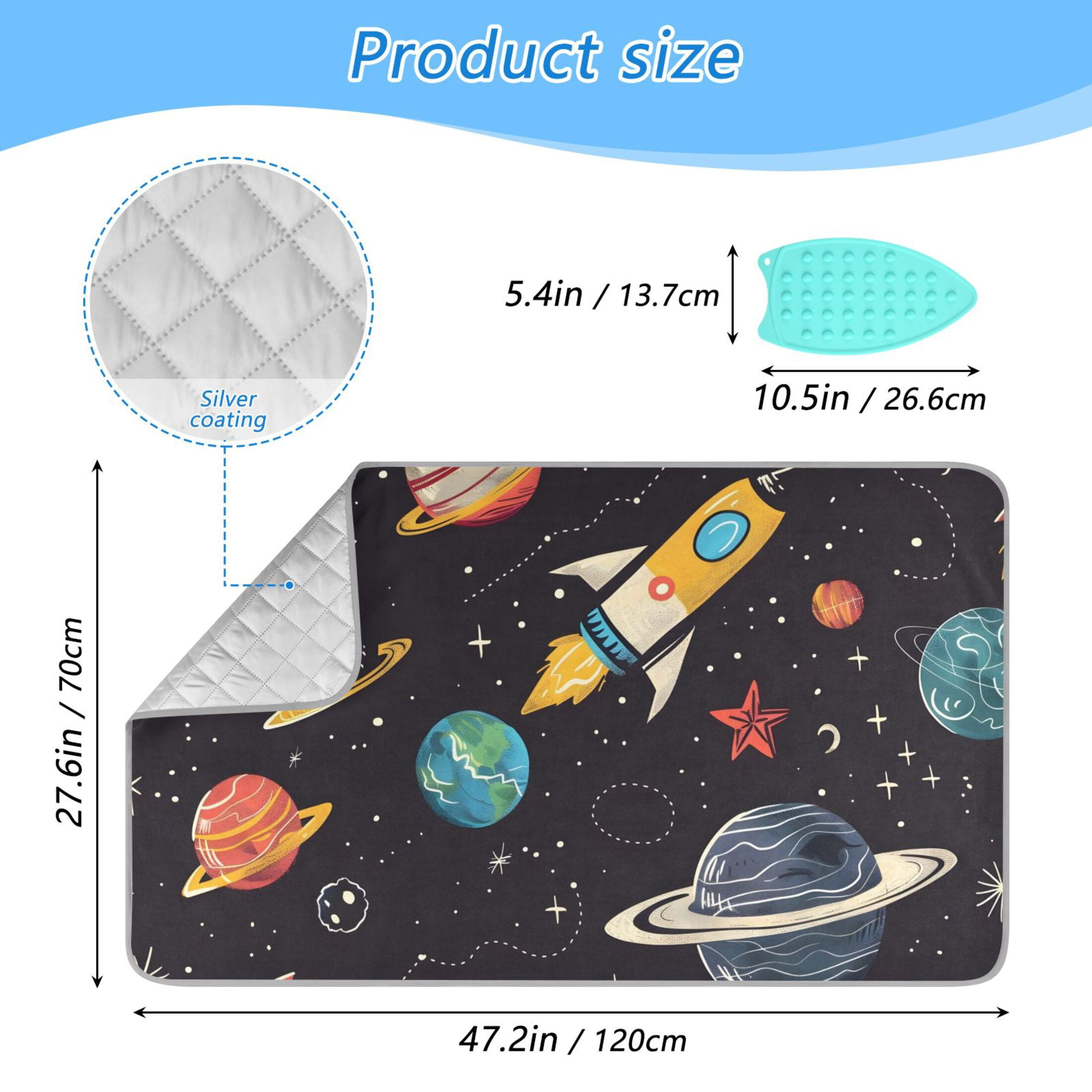 Moon Stars Planets Galaxy Ironing Mat Blanket Portable Travel Ironing Pad Heat Resistant Pad 47.2" x 27.6”
