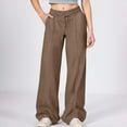 thumbnail image 2 of Bosanter Girls Wide Straight Leg Loose Jogger Sweatpants High Waisted Drawstring Baggy Pants Kids Wide Leg Long Trousers with Pockets, Brown 8-9Y, 2 of 5