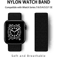 thumbnail image 2 of Nylon Watch Band Compatible with Apple Watch 7 Bands 38mm 40mm 42mm Replacement for iWatch Series SE/6/5/4/3/2/1, Adjustable Elastic Breathable Straps Wristband Accessories, Dark Black, 2 of 5
