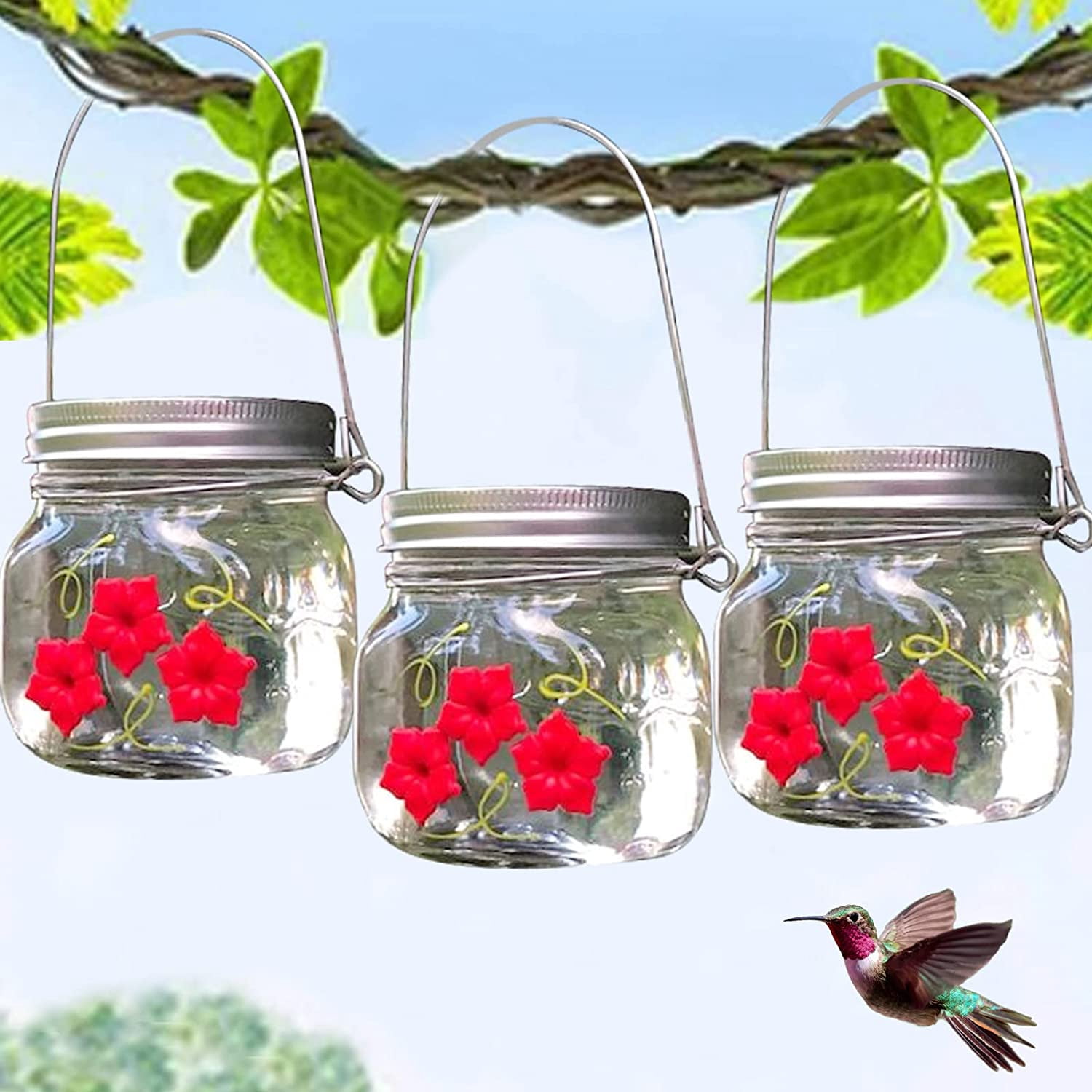 Mason Jar Hummingbird Feeder, 2022 Upgrade Handheld Window Hummingbird Feeder, Protable 475ml