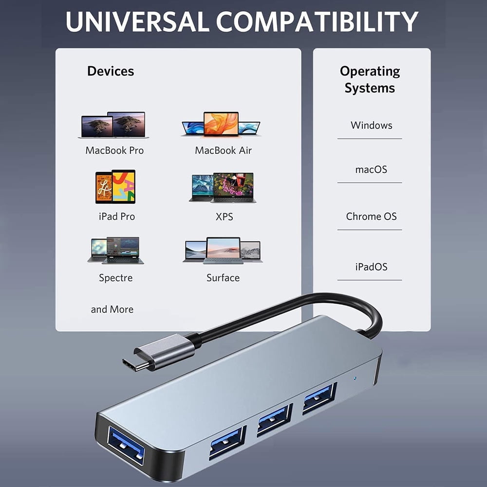 USB C Hub 4 Ports USB Type C to USB 3.0 Hub Adapter Compatible with MacBook Pro iMac Samsung Galaxy Note 10 S10 S9 LG Google Chromebook Pixelbook Dell XPS Oculus Rift and More (Gray)