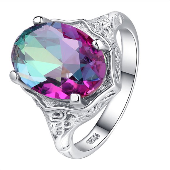 Wedding Ring Decorative Ellipse Colorful Zircon Engagement Ring Jewelry Ring for Women
