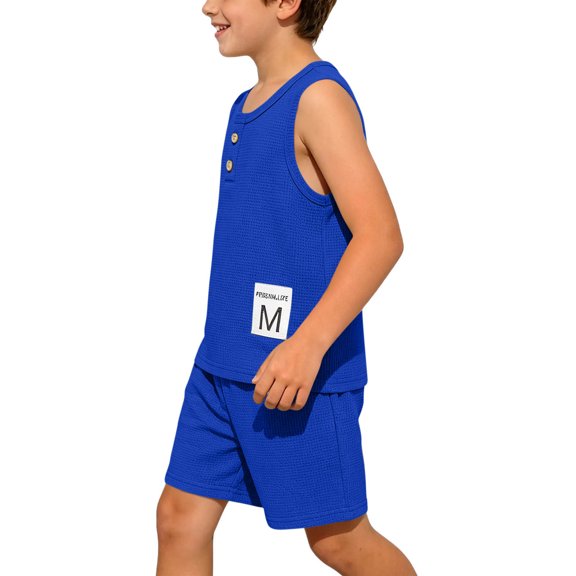Qingpeng Kids Casual Outfit Sleeveless Crew Neck Knit Tank Top And Shorts Relaxed Fit Summer Matching Outfit Set For Kids