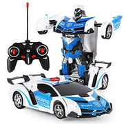 Remote Control Car Robot, Transformer Car Toys, 360 Degree Rotating with One-Button Deformation , Robot Cars Kit Toy for Kids (Police)