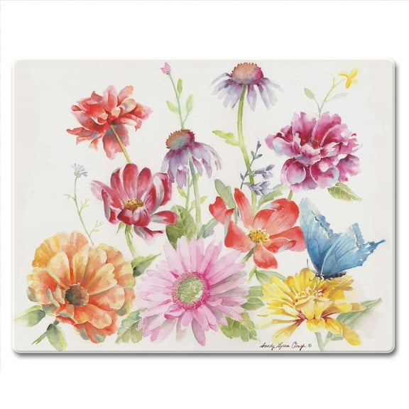 CounterArt "Butterfly Meadow" 3mm Tempered Glass Cutting Board 10" by 8"