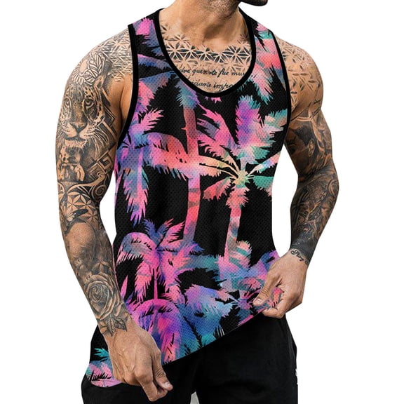 Tank Top Men Men's 3D Digital Printed Mesh Casual Loose Fit Breathable Tank Top Black XXS