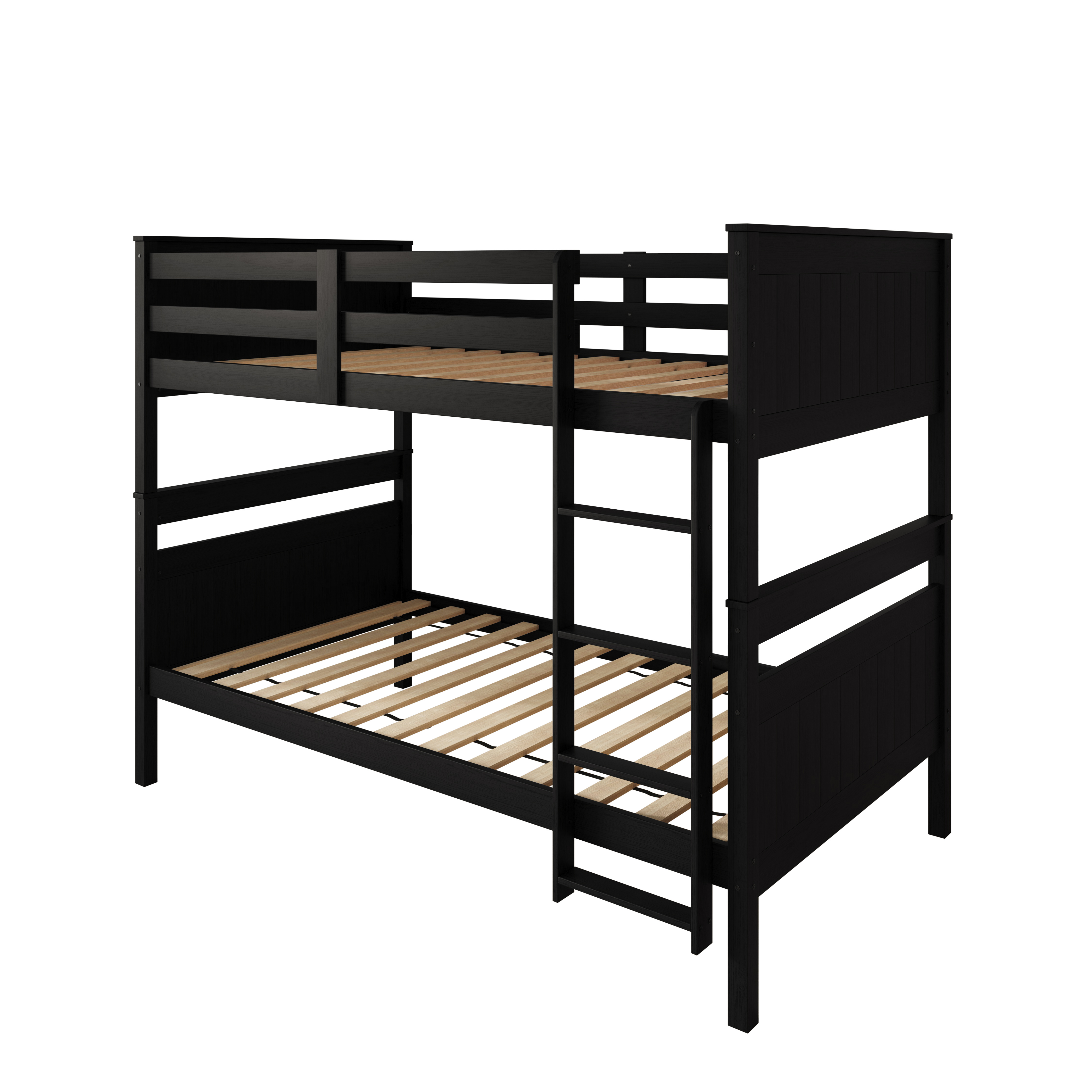 Home Design Lorain Twin over Twin Solid Wood Bunk Bed with Sturdy Guardrails and Ladder, Black, Easy Assembly