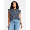 thumbnail image 2 of Time and Tru Women's Cotton Split Neck Top with Flutter Sleeves, Sizes XS-XXXL, 2 of 6
