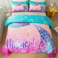 thumbnail image 2 of URBONUR Mermaid Kids Full Size Bedding Sets for Girls, 3D Sparkle Mermaid Fish Girls Bedding Comforter Set, 3 Pcs Aque Blue Purple Rainbow Comforter Set with Pillowcases, 2 of 9