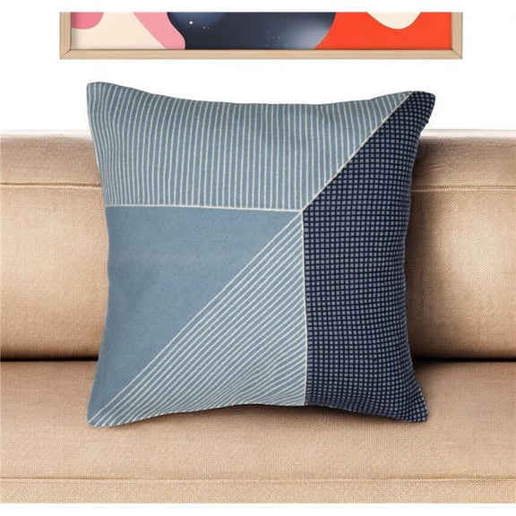 HomeRoots 549399 24 in. Blue & White Geometric Cotton Throw Pillow with Embroidery
