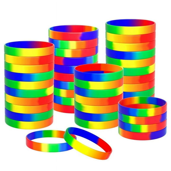 100 Pcs Wristband Bulk Silicone Rainbow Wristband Pride Bracelet Gifts Pride Accessories Decorations Supplies