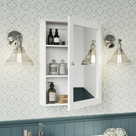 RiverRidge Ashland 1-Door Bathroom Mirror Wall Mount Storage Medicine Cabinet - White