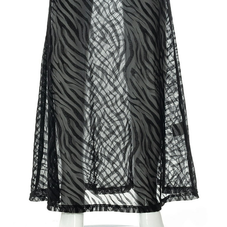 ZPAQI Zebra Print Dress Long Dresses Club Sheer Mesh Straps Maxi 
