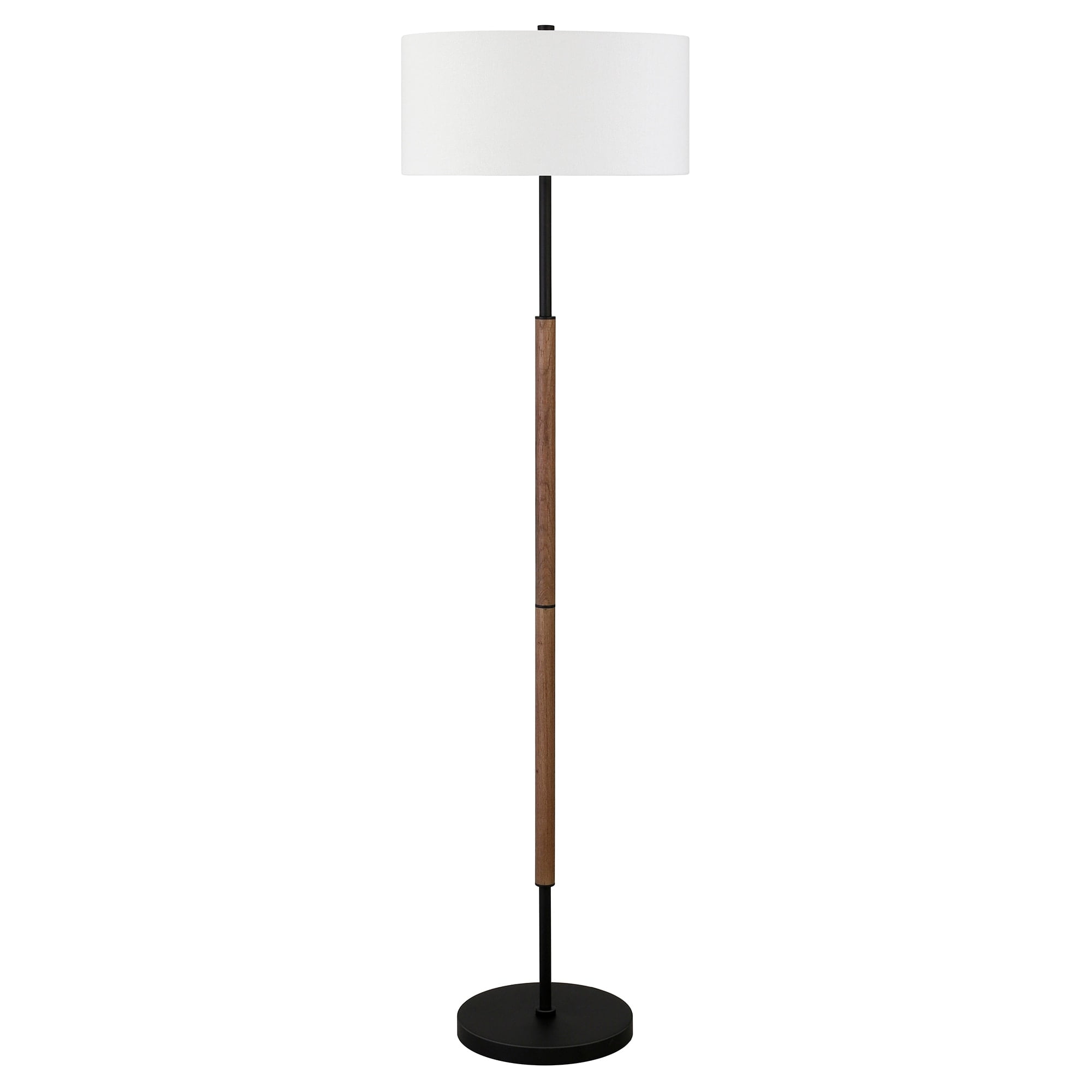 Evelyn&Zoe Simone 2-Light Floor Lamp with Fabric Shade, Blackened Bronze/Rustic Oak/White