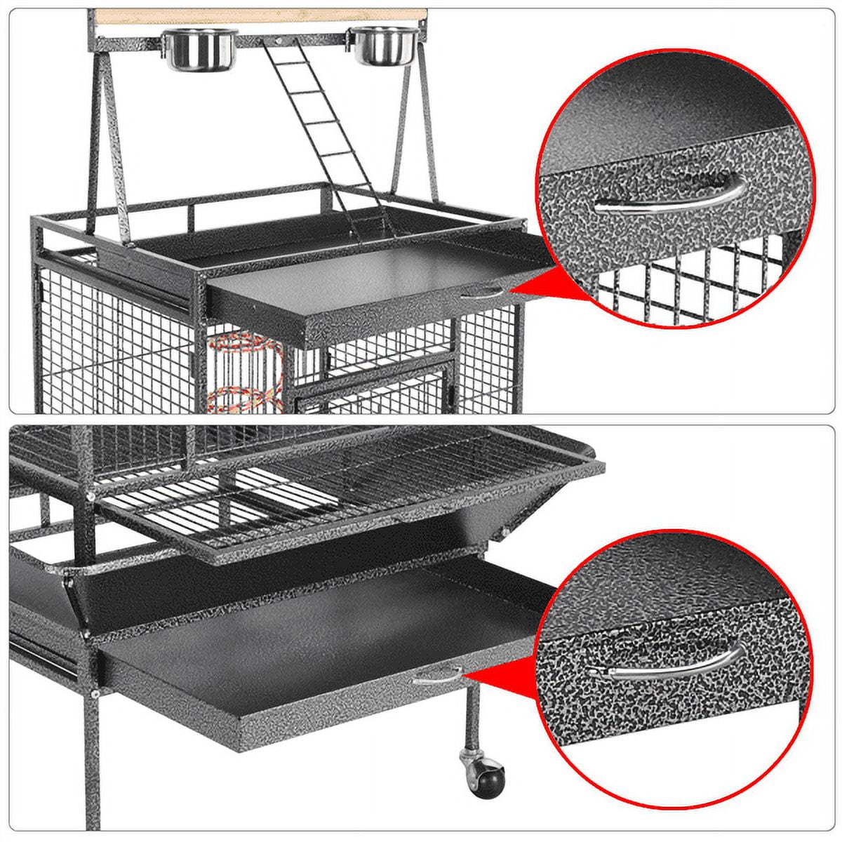 Alden Design 68.5" Rolling Metal Large Bird Cage with Play Top for Large Pet Birds