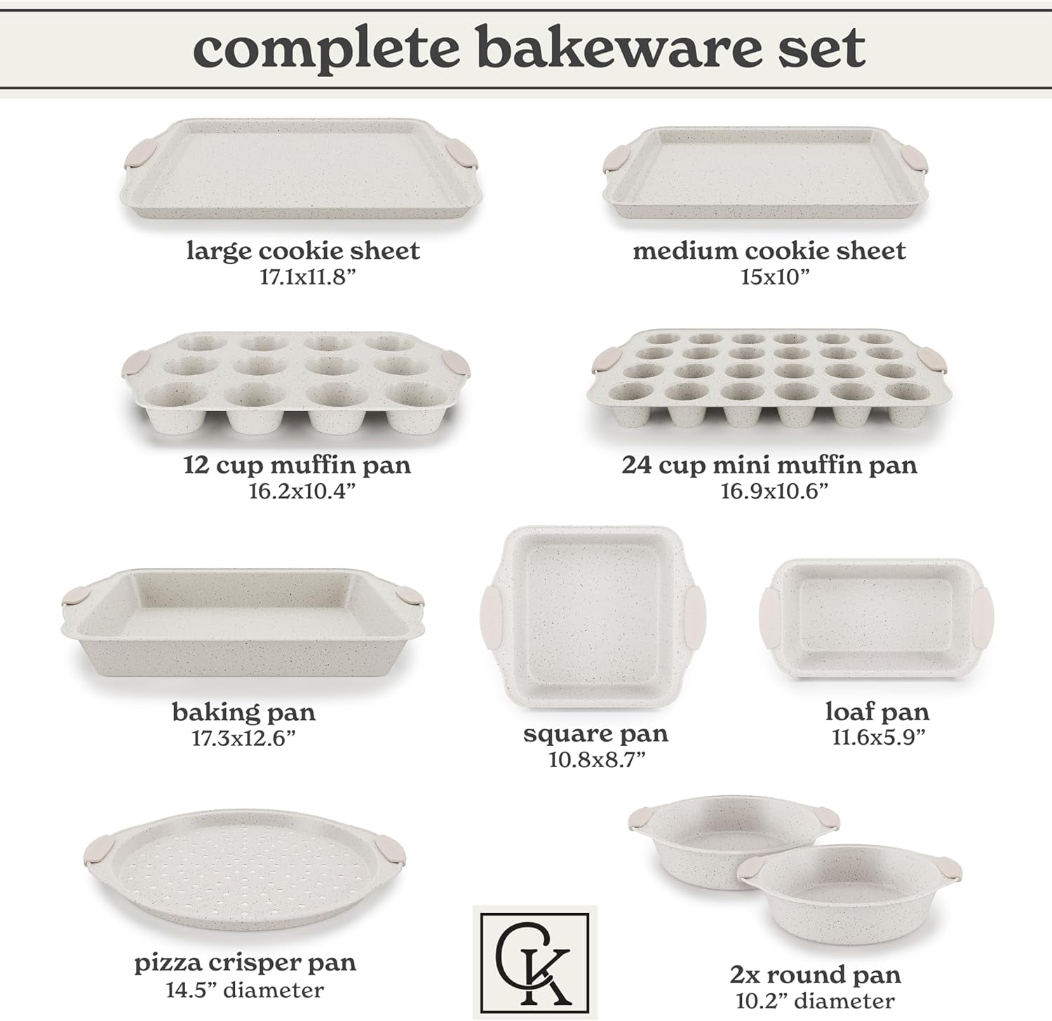Country Kitchen 10-Piece Nonstick Bakeware Set - Stackable Pots and Pans, Cream