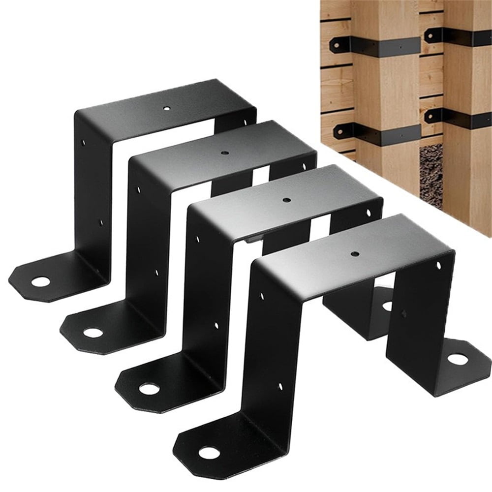 4 Pcs 4x4 Strap Post Ties | Heavy Duty Fence Post Brackets with Black Powder Coated | 4"x4" Post Brackets for Wood Post Beam and Gazebo Mounting Brackets