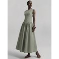 thumbnail image 6 of Green Striped Sleeveless Ruched Waist A-Line Maxi Dress, Casual Elegant Long Dress for Women, 6 of 6