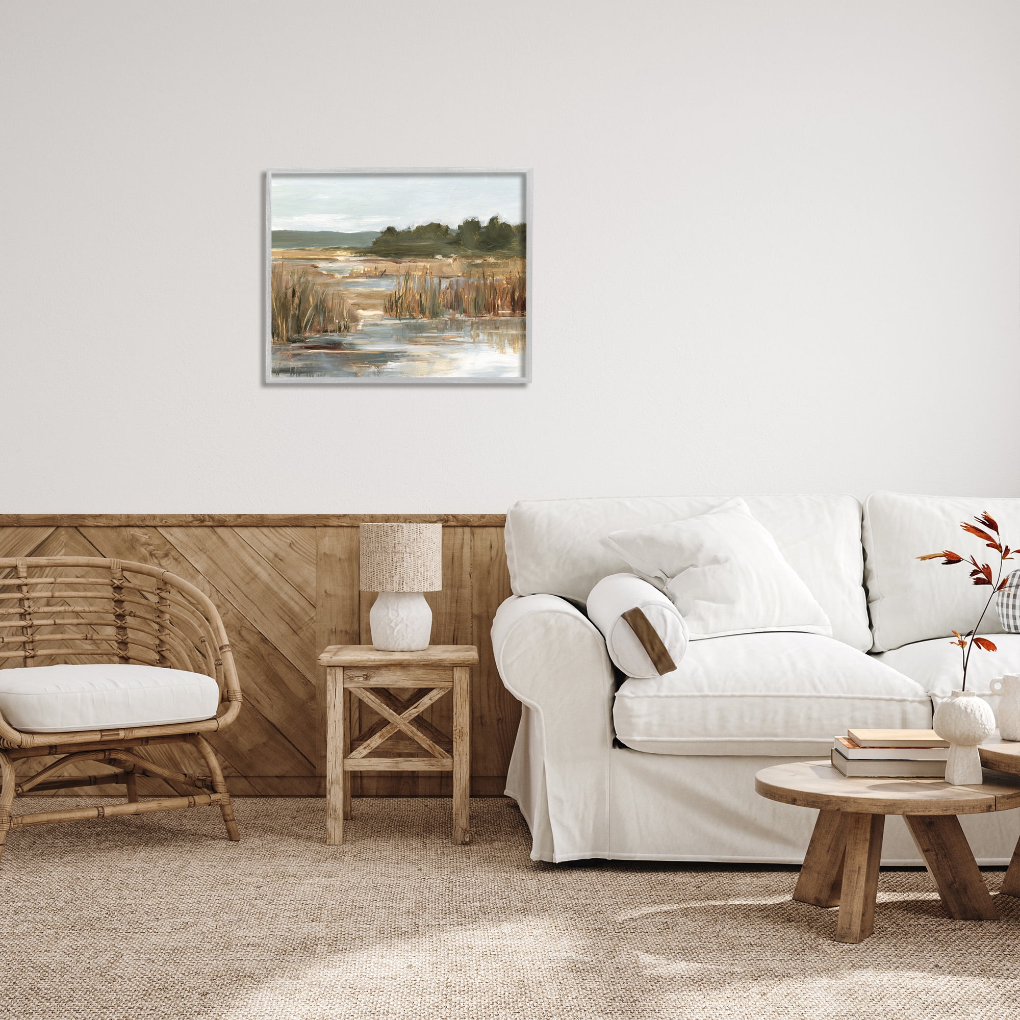 Stupell Industries Murky Stream Landscape Landscape Painting Gray Framed Art Print Wall Art, 30 x 24