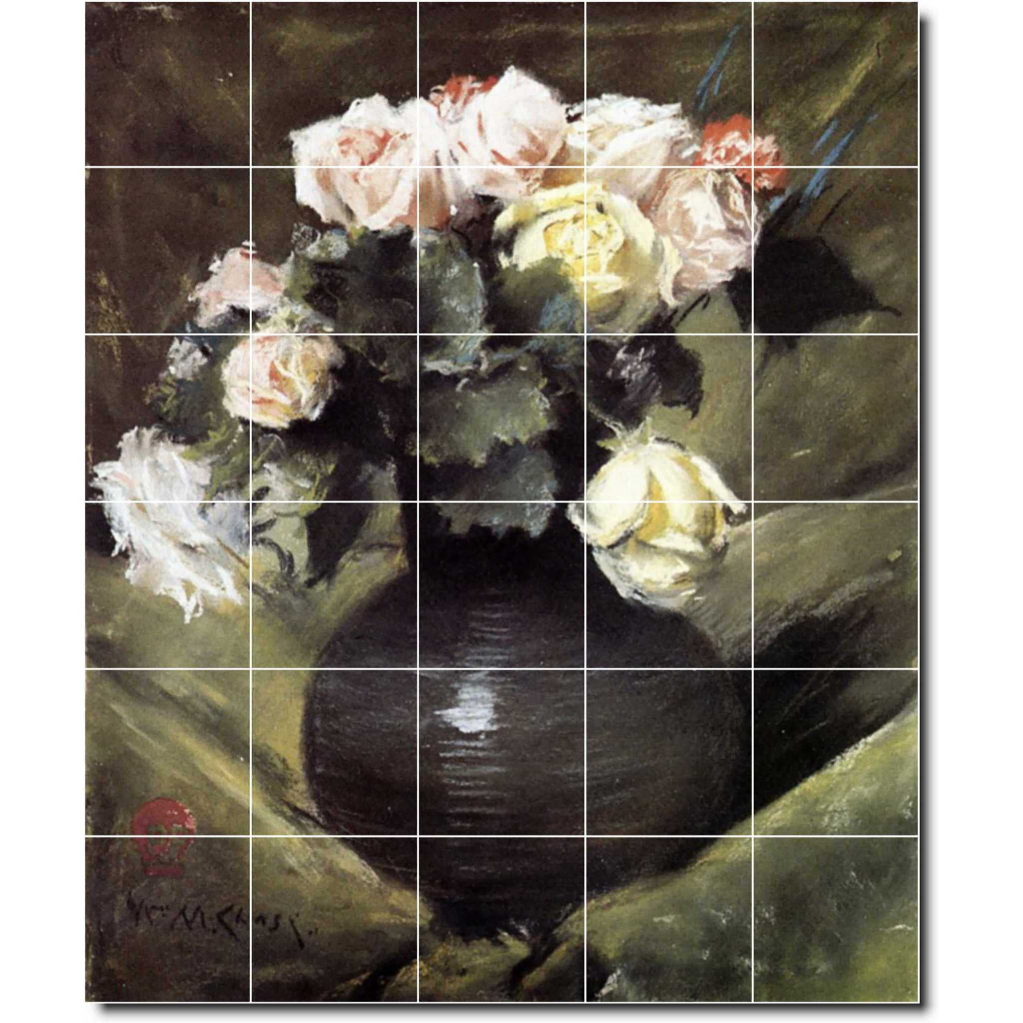Ceramic Tile Mural-William Chase Flowers Floor Tile Mural 15. 21.25" w x 25.5" h using (30) 4.25 x 4.25 ceramic tiles