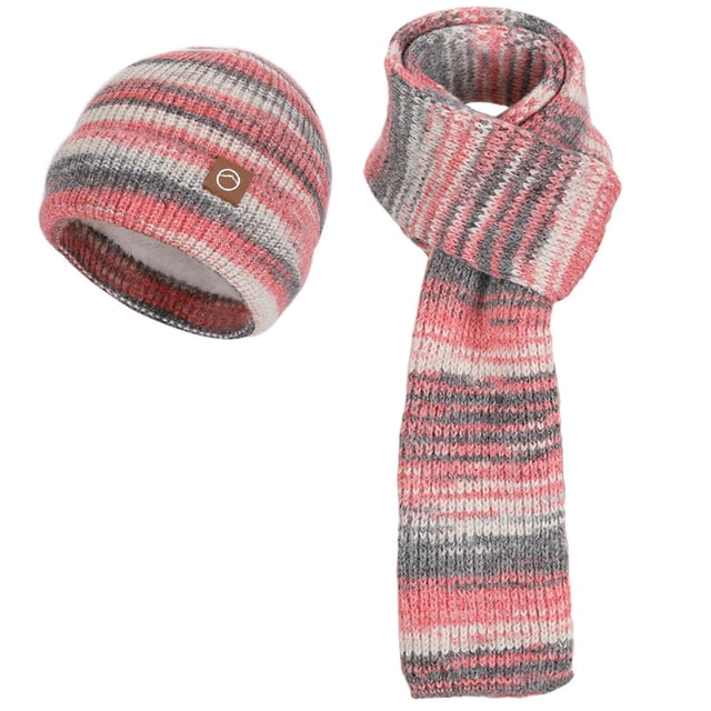 HAiming Women Fleece Lined Hat Long Scarf 2PCS Set Colorful Winter Warm Thermal Thick Caps for Cold Weather