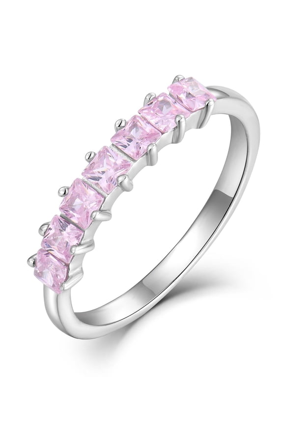 Stackable Ring for Women 925 Sterling Silver October Pink Tourmaline Princess-Cut Eternity Band Rings Size 7