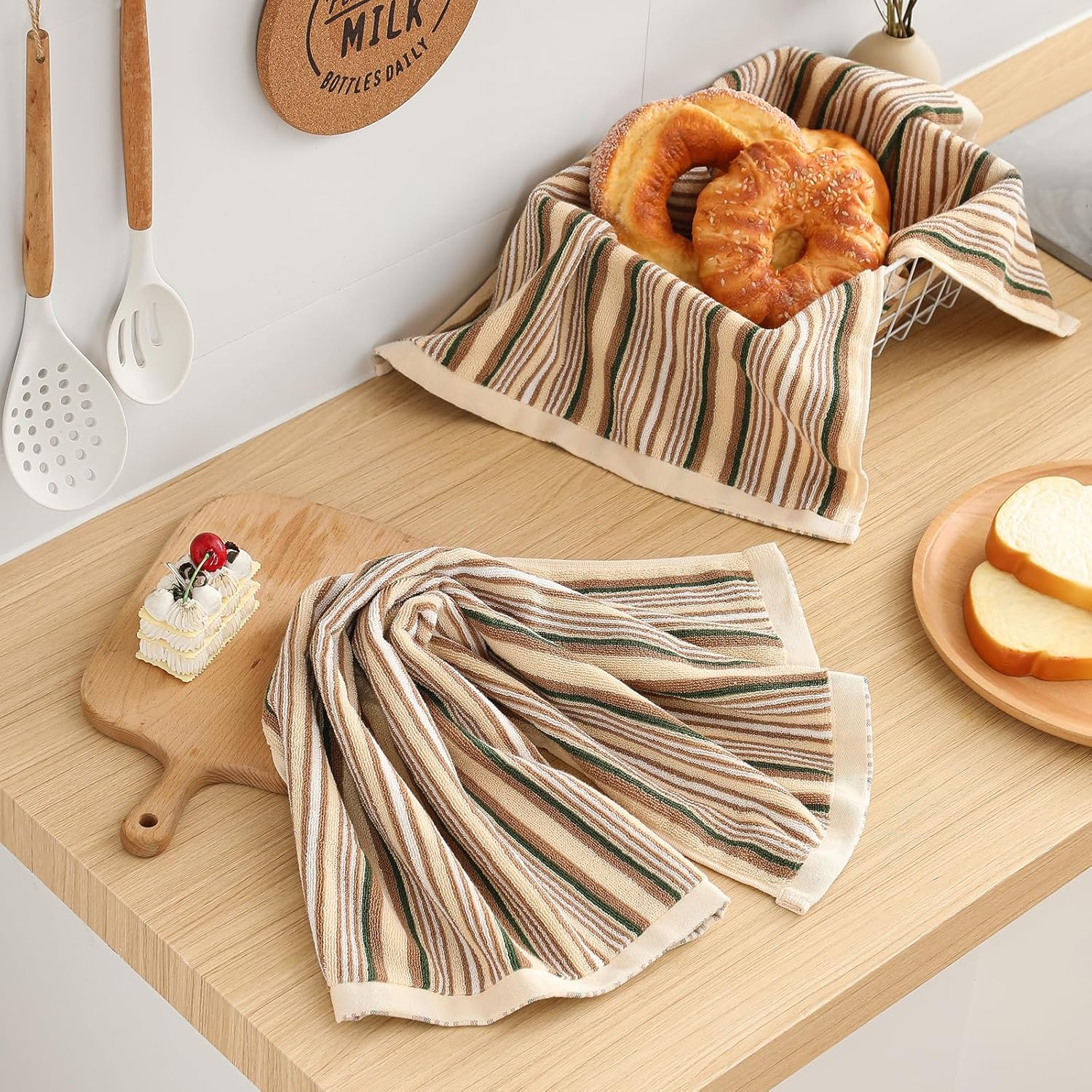 KitchenKey Premium Cotton Kitchen Dish Towels for Drying Dishes,Large Long Kitchen Hand Towels, Thick Highly Absorbent Dish Clothes Tea Towel Sets with Hanging Loop, 16" X 26", 4 Pcs