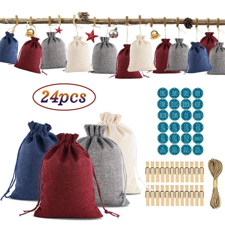 

BadyminCSL Christmas Pattern Candy Bag 1-24 Advent Calendar Bundle Cotton Linen Gift Bag