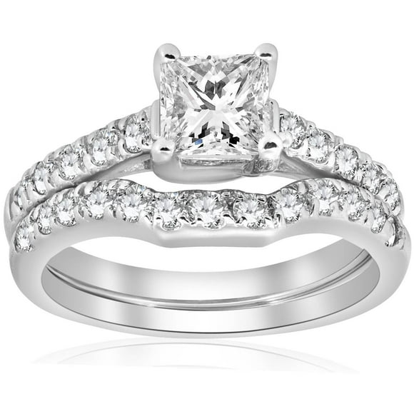 1 1/2ct  Princess Cut Diamond Engagement Ring Matching Wedding Band Set