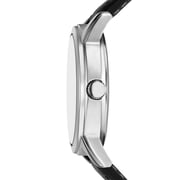 George Mens Wristwatch, Silver Tone 43mm Round Case, Black Dial, Black Perforated Faux Leather Strap (FMDOGE060)