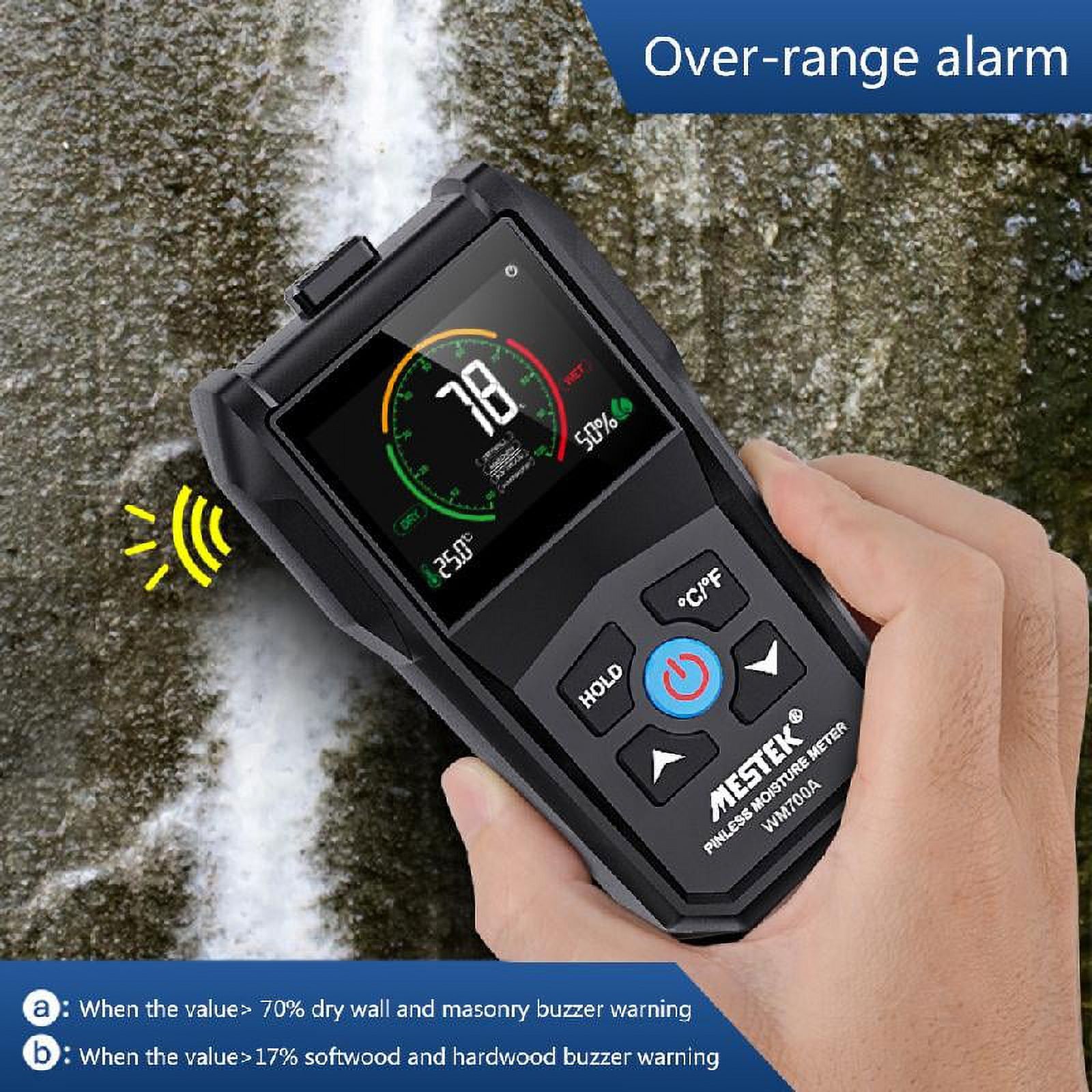 MANNYA Pinless Wood Moisture Meters Drywall Mold Moisture Detector Wall Moisture Sensor Digital Humidity Tester with Alarm